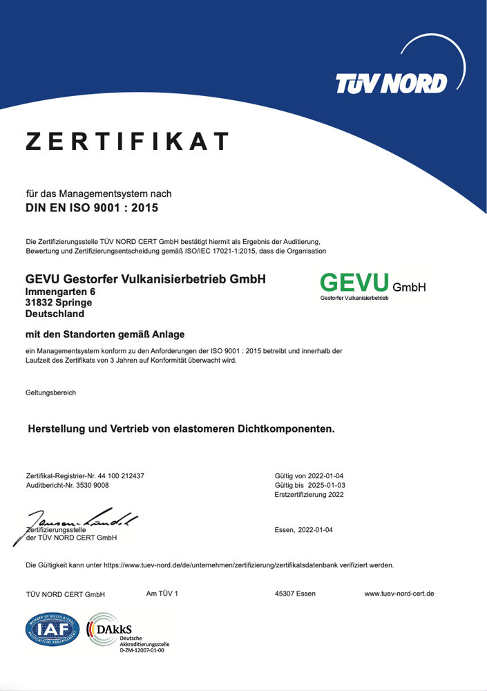 GEVU ist nach DIN EN ISO 9001:2015 zertifiziert